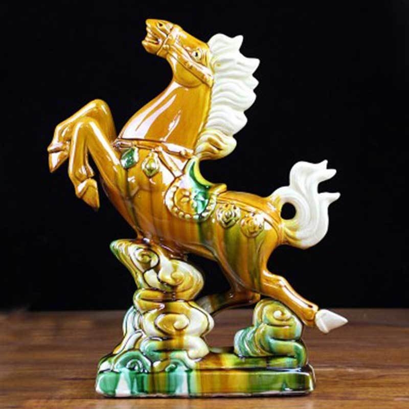 Keraminė arklio figūra – rankų darbo, naujo Kinų stiliaus, stalinis dekoras, dovana verslui