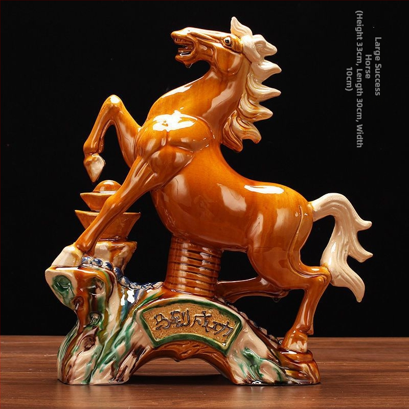 Keraminė arklio figūra – rankų darbo, naujo Kinų stiliaus, stalinis dekoras, dovana verslui