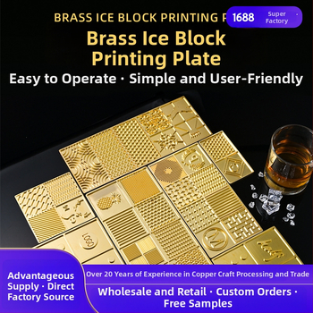 Jääkuubikute tempel kohandatud gravüüritud logoga, vask-pronksi sulam, CNC gravüürimine ja käsitsi poleerimine, ümmargune või ruudukujuline kuju, kaal 50 g