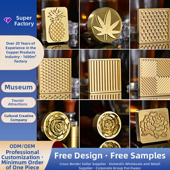 Jääkuubikute tempel kohandatud gravüüritud logoga, vask-pronksi sulam, CNC gravüürimine ja käsitsi poleerimine, ümmargune või ruudukujuline kuju, kaal 50 g