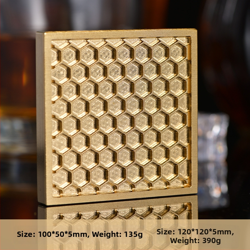 Jääkuubikute tempel kohandatud gravüüritud logoga, vask-pronksi sulam, CNC gravüürimine ja käsitsi poleerimine, ümmargune või ruudukujuline kuju, kaal 50 g