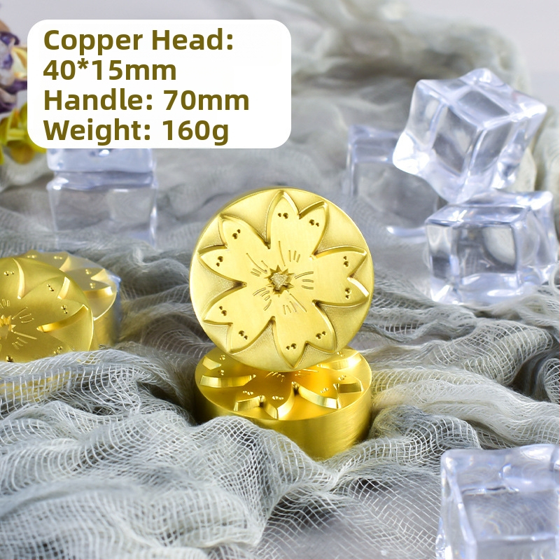 Jääkuubikute tempel kohandatud gravüüritud logoga, vask-pronksi sulam, CNC gravüürimine ja käsitsi poleerimine, ümmargune või ruudukujuline kuju, kaal 50 g