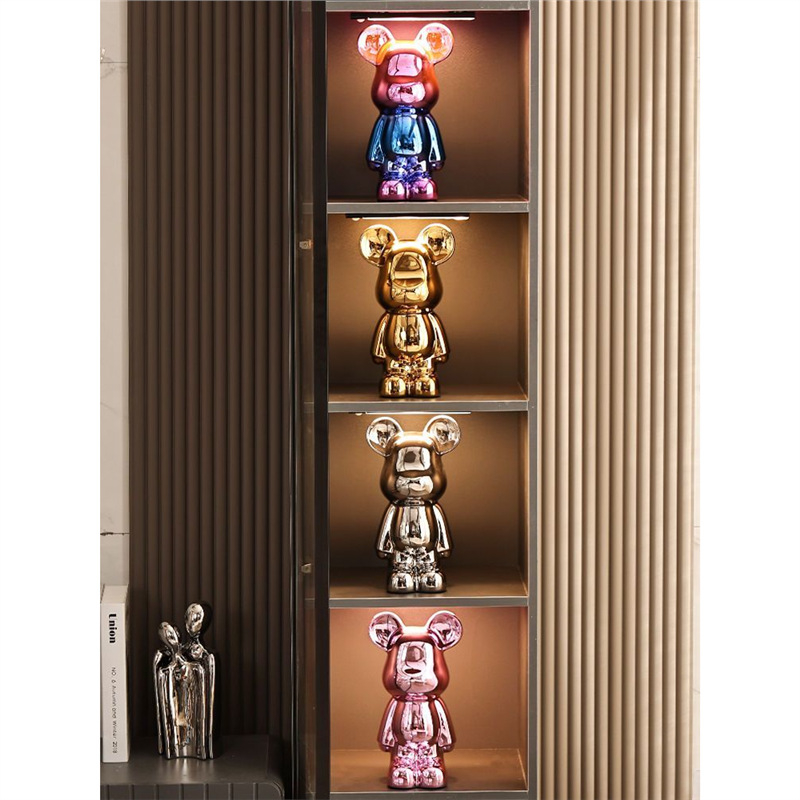 Keraminių meškiukų figūrėlių rinkinys su elektroplakavimo apdaila, šviesaus prabangos stilius, namų dekoras, pritaikomas