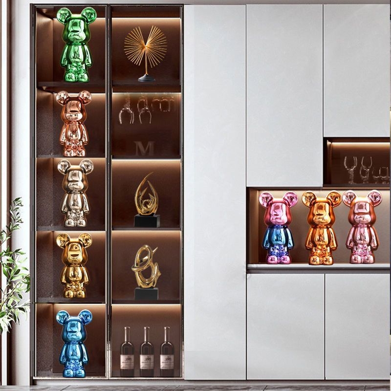 Keraminių meškiukų figūrėlių rinkinys su elektroplakavimo apdaila, šviesaus prabangos stilius, namų dekoras, pritaikomas