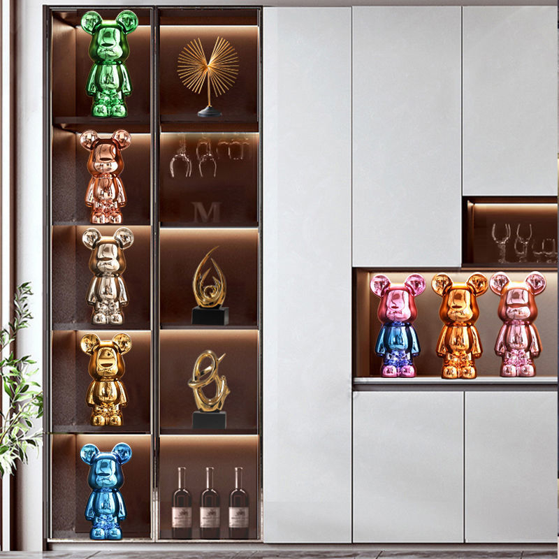 Keraminių meškiukų figūrėlių rinkinys su elektroplakavimo apdaila, šviesaus prabangos stilius, namų dekoras, pritaikomas