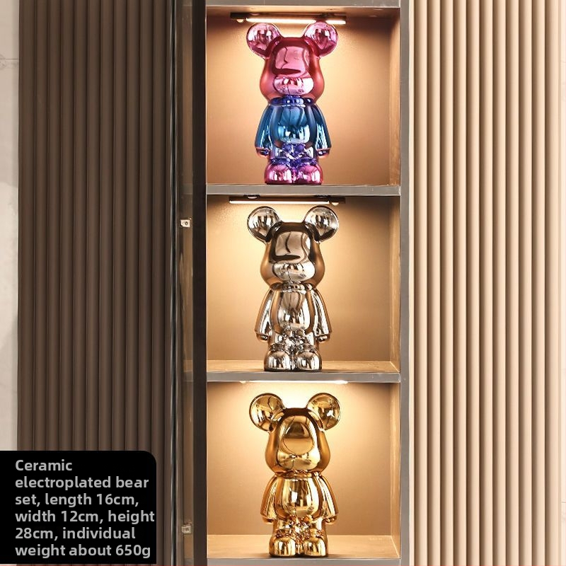 Keraminių meškiukų figūrėlių rinkinys su elektroplakavimo apdaila, šviesaus prabangos stilius, namų dekoras, pritaikomas