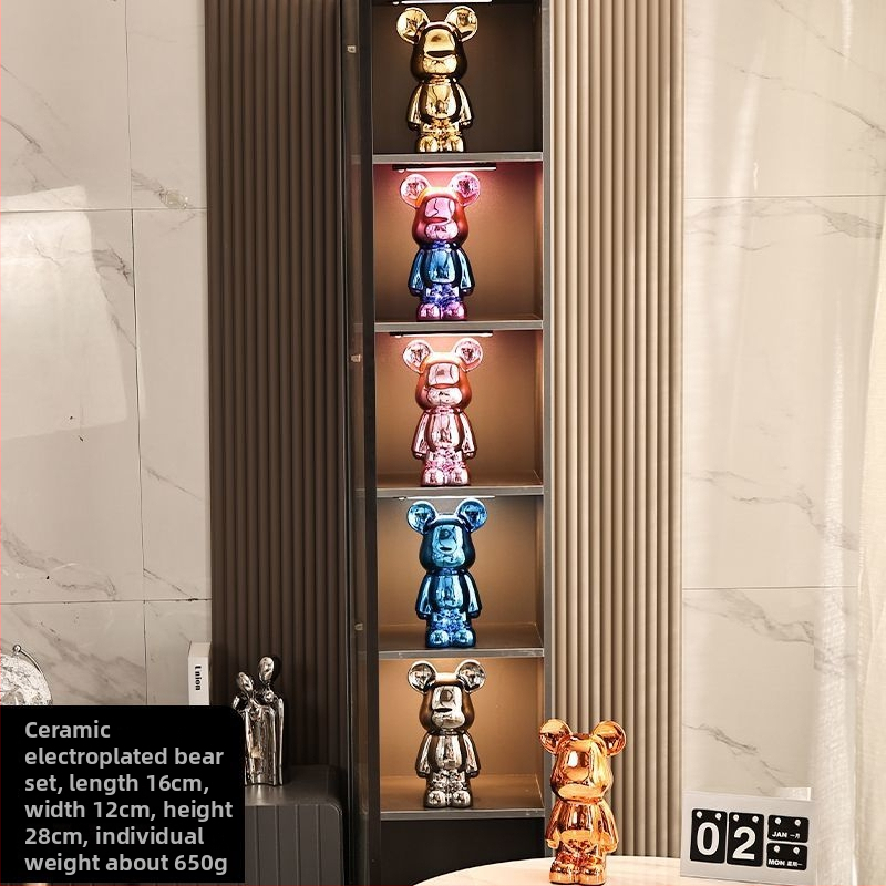 Keraminių meškiukų figūrėlių rinkinys su elektroplakavimo apdaila, šviesaus prabangos stilius, namų dekoras, pritaikomas