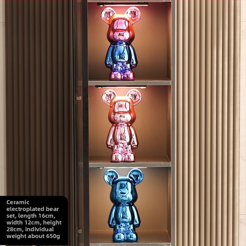 Keraminių meškiukų figūrėlių rinkinys su elektroplakavimo apdaila, šviesaus prabangos stilius, namų dekoras, pritaikomas