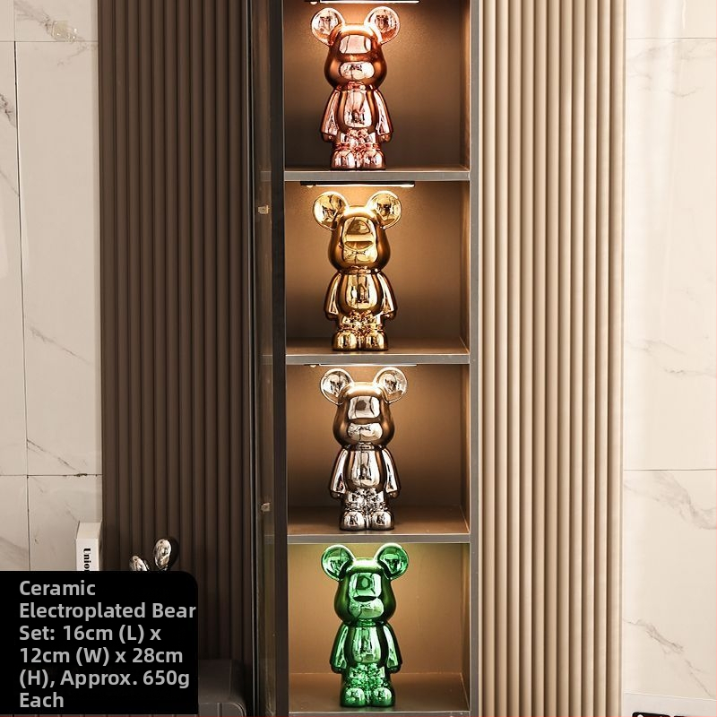 Keraminių meškiukų figūrėlių rinkinys su elektroplakavimo apdaila, šviesaus prabangos stilius, namų dekoras, pritaikomas