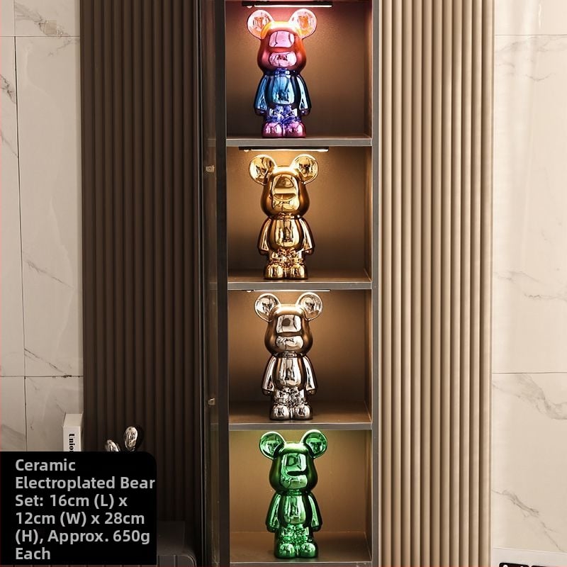 Keraminių meškiukų figūrėlių rinkinys su elektroplakavimo apdaila, šviesaus prabangos stilius, namų dekoras, pritaikomas