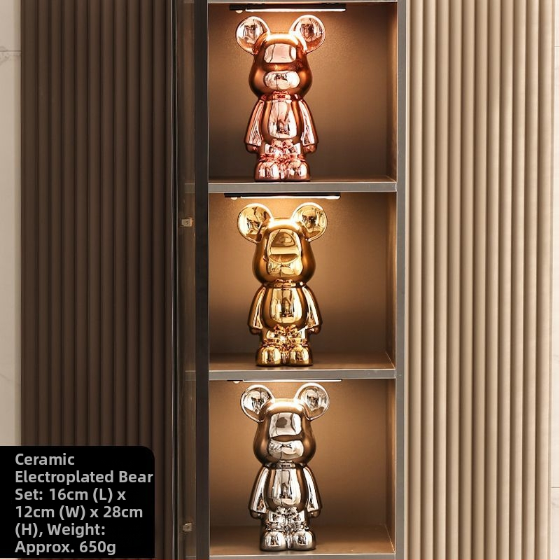 Keraminių meškiukų figūrėlių rinkinys su elektroplakavimo apdaila, šviesaus prabangos stilius, namų dekoras, pritaikomas