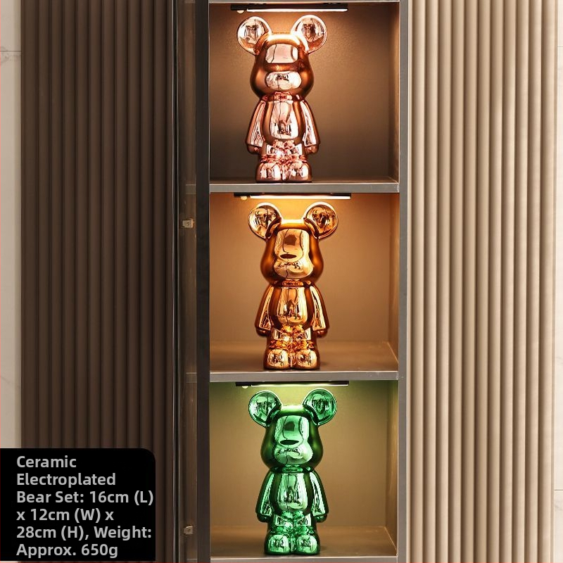 Keraminių meškiukų figūrėlių rinkinys su elektroplakavimo apdaila, šviesaus prabangos stilius, namų dekoras, pritaikomas