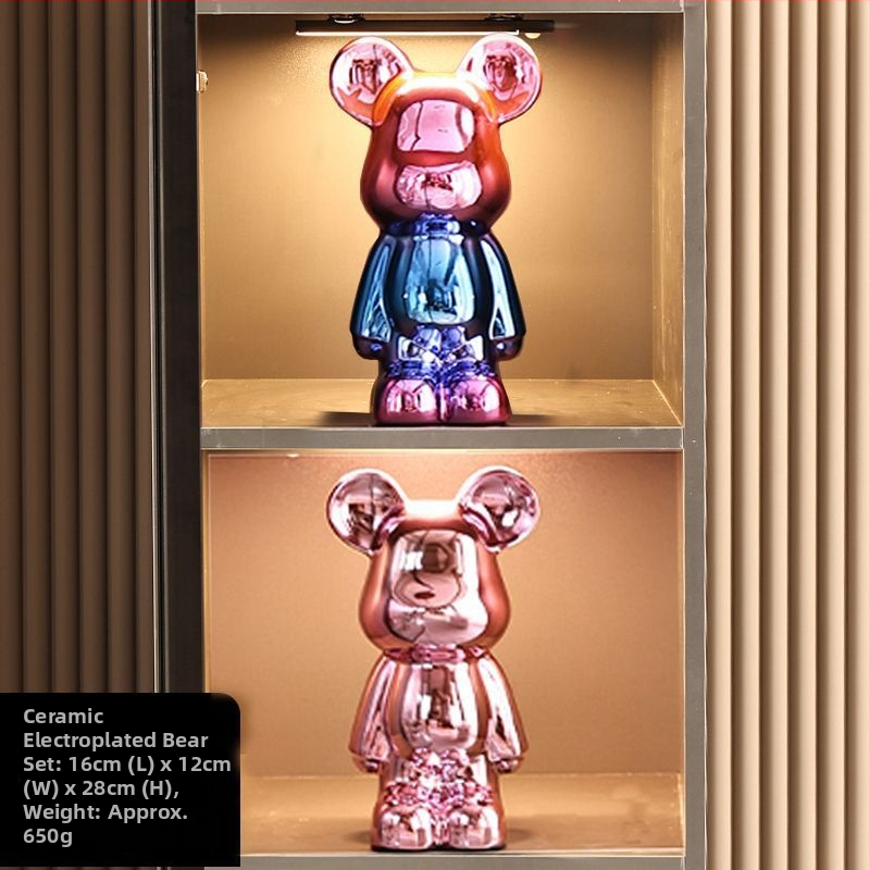 Keraminių meškiukų figūrėlių rinkinys su elektroplakavimo apdaila, šviesaus prabangos stilius, namų dekoras, pritaikomas