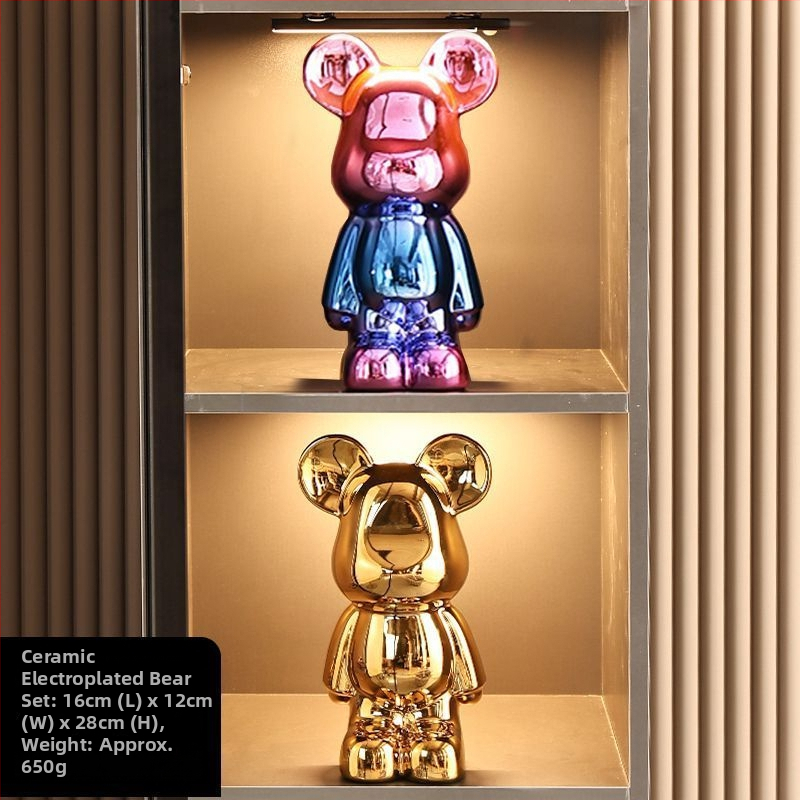 Keraminių meškiukų figūrėlių rinkinys su elektroplakavimo apdaila, šviesaus prabangos stilius, namų dekoras, pritaikomas