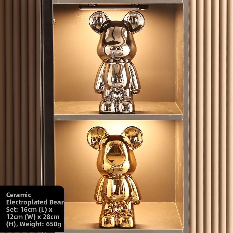 Keraminių meškiukų figūrėlių rinkinys su elektroplakavimo apdaila, šviesaus prabangos stilius, namų dekoras, pritaikomas