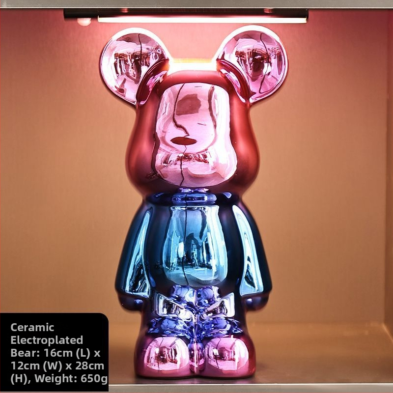 Keraminių meškiukų figūrėlių rinkinys su elektroplakavimo apdaila, šviesaus prabangos stilius, namų dekoras, pritaikomas