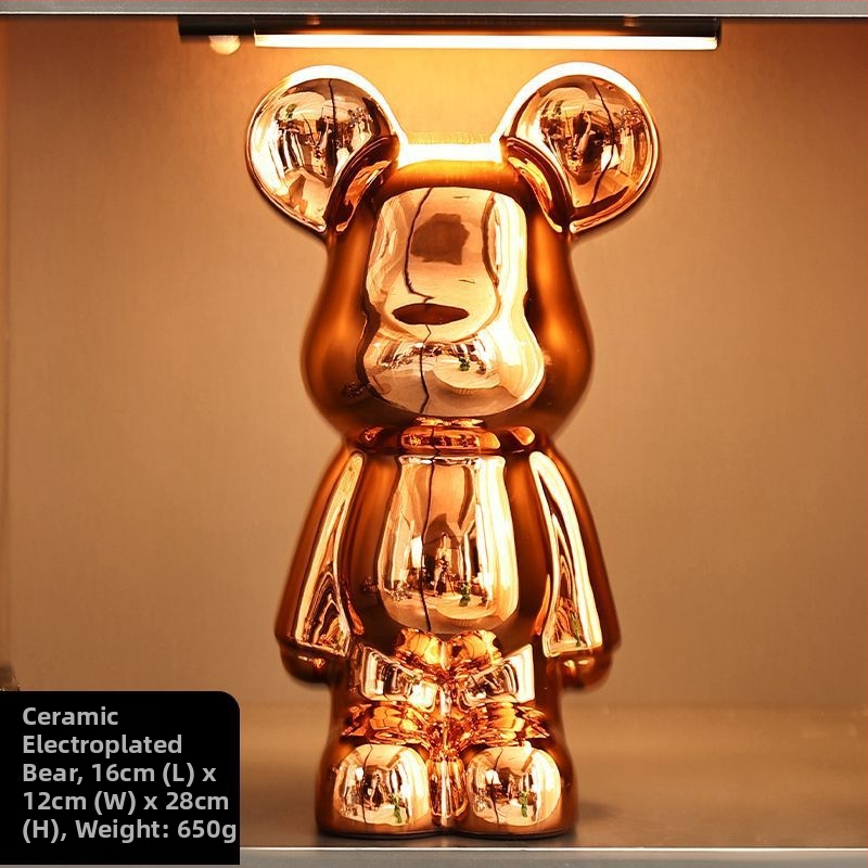 Keraminių meškiukų figūrėlių rinkinys su elektroplakavimo apdaila, šviesaus prabangos stilius, namų dekoras, pritaikomas