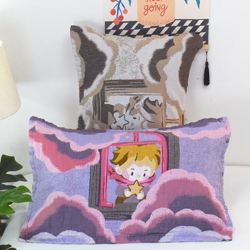 Medvilninė žakardo pagalvės uždanga su mygtuko uždarymu, vienas vnt.