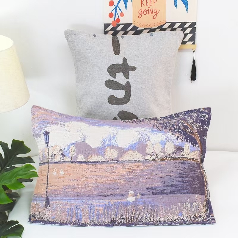 Medvilninė žakardo pagalvės uždanga su mygtuko uždarymu, vienas vnt.