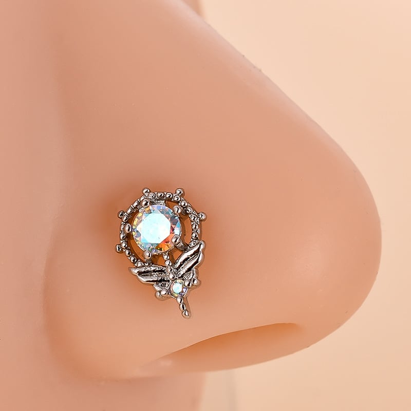 Ninasõrm lille zirkoonidega, roostevaba teras, südamekujuline disain, elektroplaadimine