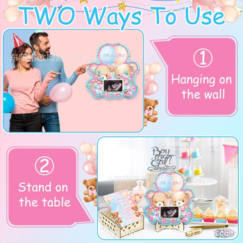 Βιβλίο επισκεπτών πάρτυ απόκρυψης φύλου με θεματικό αρκούδας πλαίσιο φωτογραφίας υπερήχων πεταλούδας – Boxwood, εκτύπωση