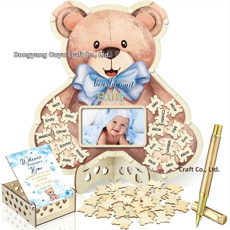 Βιβλίο επισκεπτών πάρτυ απόκρυψης φύλου με θεματικό αρκούδας πλαίσιο φωτογραφίας υπερήχων πεταλούδας – Boxwood, εκτύπωση