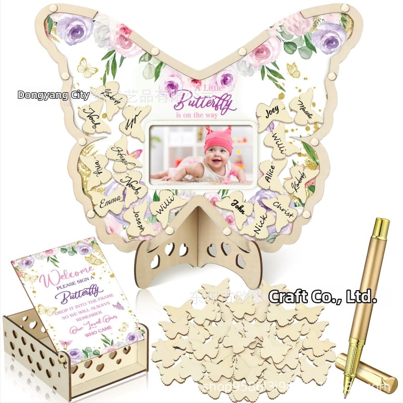 Βιβλίο επισκεπτών πάρτυ απόκρυψης φύλου με θεματικό αρκούδας πλαίσιο φωτογραφίας υπερήχων πεταλούδας – Boxwood, εκτύπωση