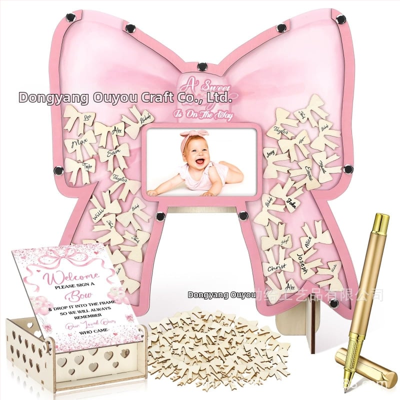 Βιβλίο επισκεπτών πάρτυ απόκρυψης φύλου με θεματικό αρκούδας πλαίσιο φωτογραφίας υπερήχων πεταλούδας – Boxwood, εκτύπωση