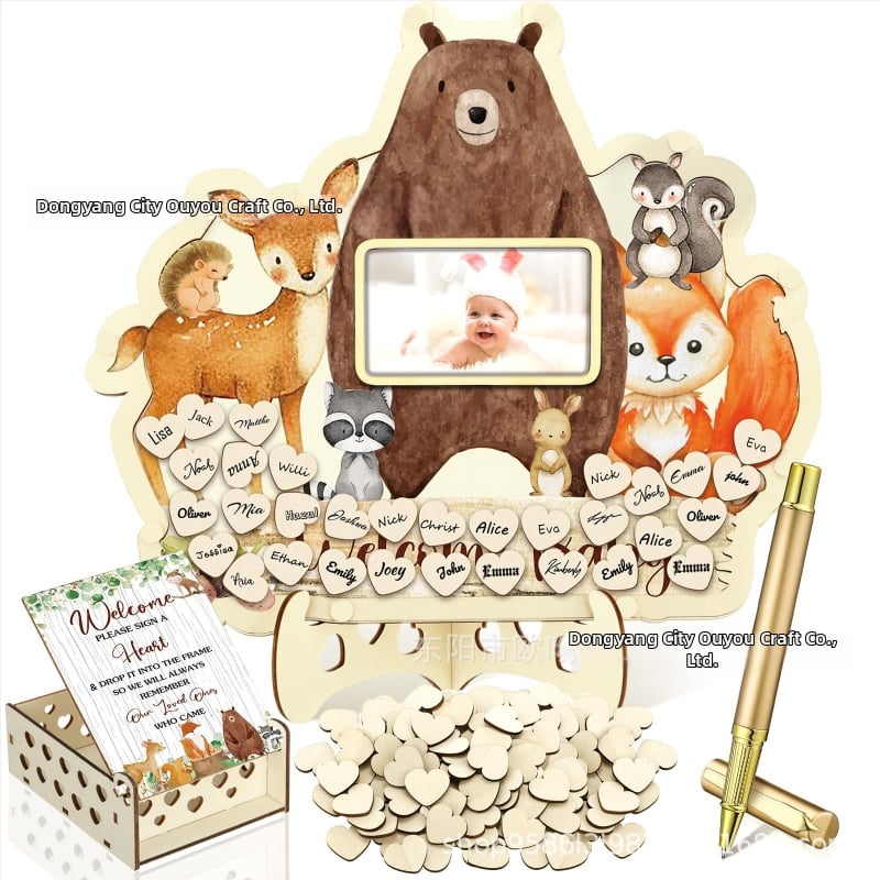 Βιβλίο επισκεπτών πάρτυ απόκρυψης φύλου με θεματικό αρκούδας πλαίσιο φωτογραφίας υπερήχων πεταλούδας – Boxwood, εκτύπωση