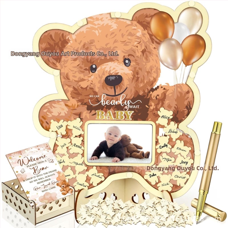 Βιβλίο επισκεπτών πάρτυ απόκρυψης φύλου με θεματικό αρκούδας πλαίσιο φωτογραφίας υπερήχων πεταλούδας – Boxwood, εκτύπωση