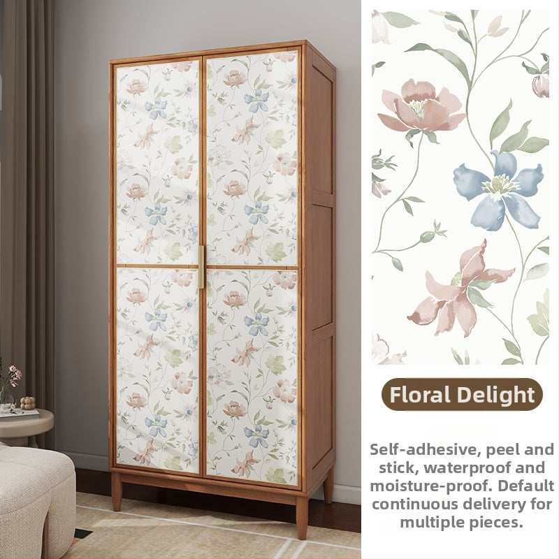 Гардеробен влагоустойчив против мухъл самозалепващ стикер с растителен мотив (PVC, 1 бр., стил френски, плосък стенен стикер; подходящ за всекидневна, спалня, кабинет, кухня и баня)