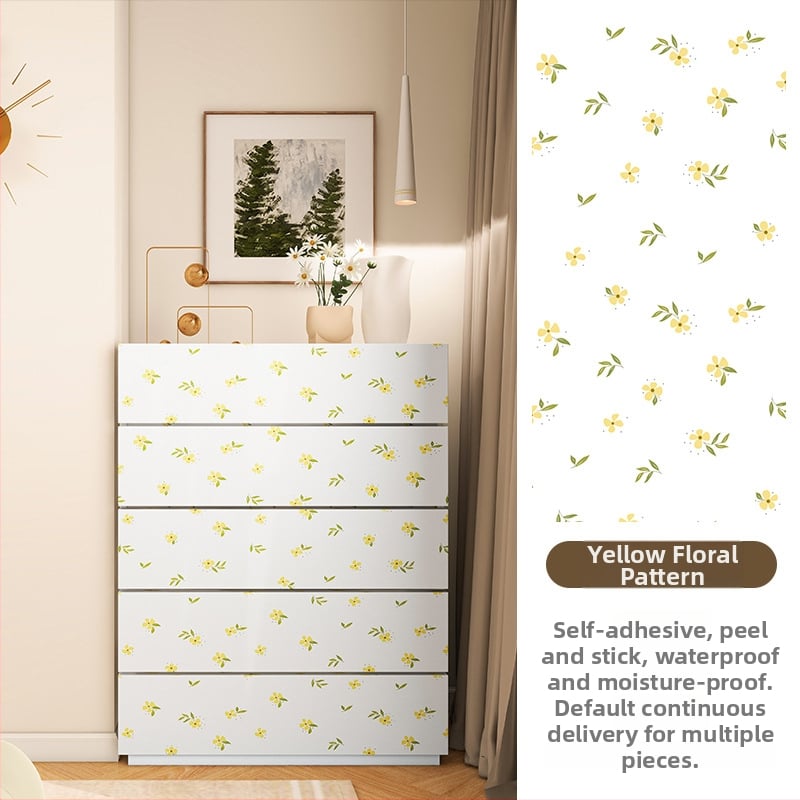 Гардеробен влагоустойчив против мухъл самозалепващ стикер с растителен мотив (PVC, 1 бр., стил френски, плосък стенен стикер; подходящ за всекидневна, спалня, кабинет, кухня и баня)