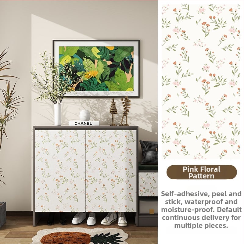 Гардеробен влагоустойчив против мухъл самозалепващ стикер с растителен мотив (PVC, 1 бр., стил френски, плосък стенен стикер; подходящ за всекидневна, спалня, кабинет, кухня и баня)