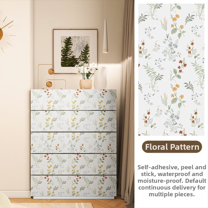 Гардеробен влагоустойчив против мухъл самозалепващ стикер с растителен мотив (PVC, 1 бр., стил френски, плосък стенен стикер; подходящ за всекидневна, спалня, кабинет, кухня и баня)