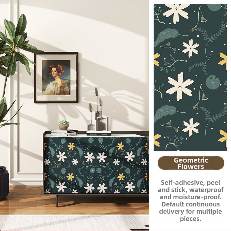 Гардеробен влагоустойчив против мухъл самозалепващ стикер с растителен мотив (PVC, 1 бр., стил френски, плосък стенен стикер; подходящ за всекидневна, спалня, кабинет, кухня и баня)