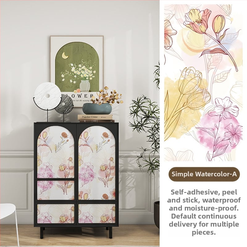 Гардеробен влагоустойчив против мухъл самозалепващ стикер с растителен мотив (PVC, 1 бр., стил френски, плосък стенен стикер; подходящ за всекидневна, спалня, кабинет, кухня и баня)