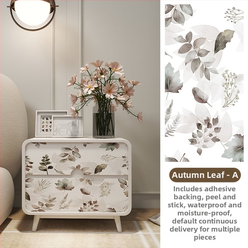 Гардеробен влагоустойчив против мухъл самозалепващ стикер с растителен мотив (PVC, 1 бр., стил френски, плосък стенен стикер; подходящ за всекидневна, спалня, кабинет, кухня и баня)
