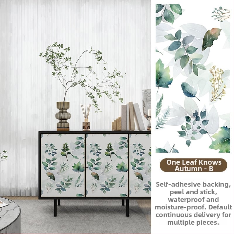 Гардеробен влагоустойчив против мухъл самозалепващ стикер с растителен мотив (PVC, 1 бр., стил френски, плосък стенен стикер; подходящ за всекидневна, спалня, кабинет, кухня и баня)