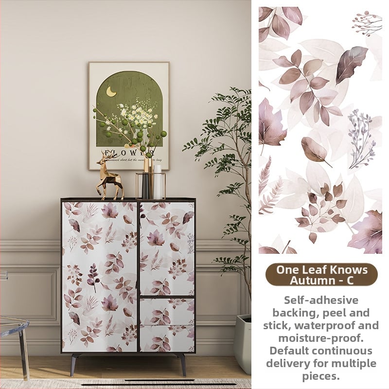 Гардеробен влагоустойчив против мухъл самозалепващ стикер с растителен мотив (PVC, 1 бр., стил френски, плосък стенен стикер; подходящ за всекидневна, спалня, кабинет, кухня и баня)