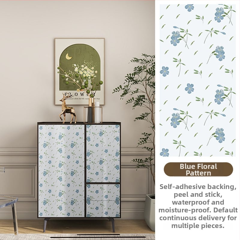 Гардеробен влагоустойчив против мухъл самозалепващ стикер с растителен мотив (PVC, 1 бр., стил френски, плосък стенен стикер; подходящ за всекидневна, спалня, кабинет, кухня и баня)