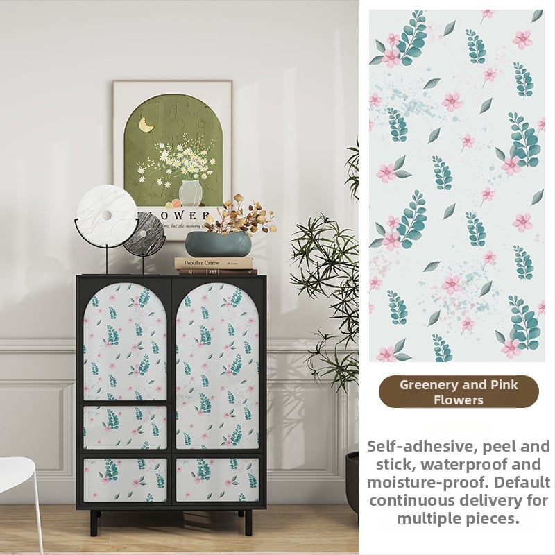 Гардеробен влагоустойчив против мухъл самозалепващ стикер с растителен мотив (PVC, 1 бр., стил френски, плосък стенен стикер; подходящ за всекидневна, спалня, кабинет, кухня и баня)