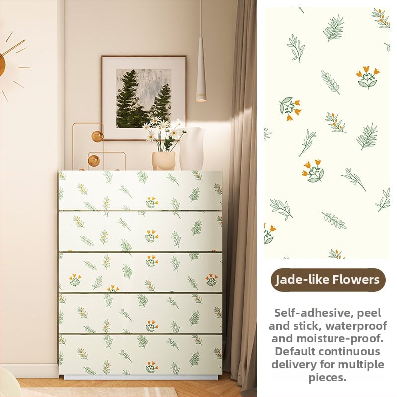 Гардеробен влагоустойчив против мухъл самозалепващ стикер с растителен мотив (PVC, 1 бр., стил френски, плосък стенен стикер; подходящ за всекидневна, спалня, кабинет, кухня и баня)