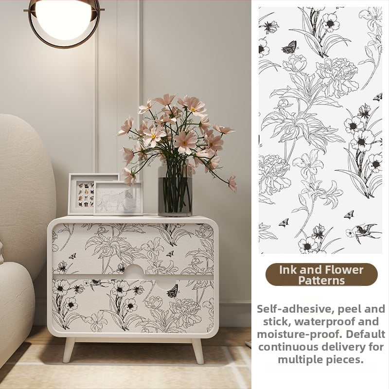 Гардеробен влагоустойчив против мухъл самозалепващ стикер с растителен мотив (PVC, 1 бр., стил френски, плосък стенен стикер; подходящ за всекидневна, спалня, кабинет, кухня и баня)