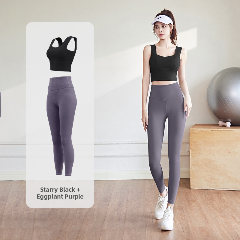 Комплект за йога за жени: спорт топ и панталони; полиестер + спандекс; висока еластичност PU 3.0; с подплънки за бюста; издаден през 2024 г.