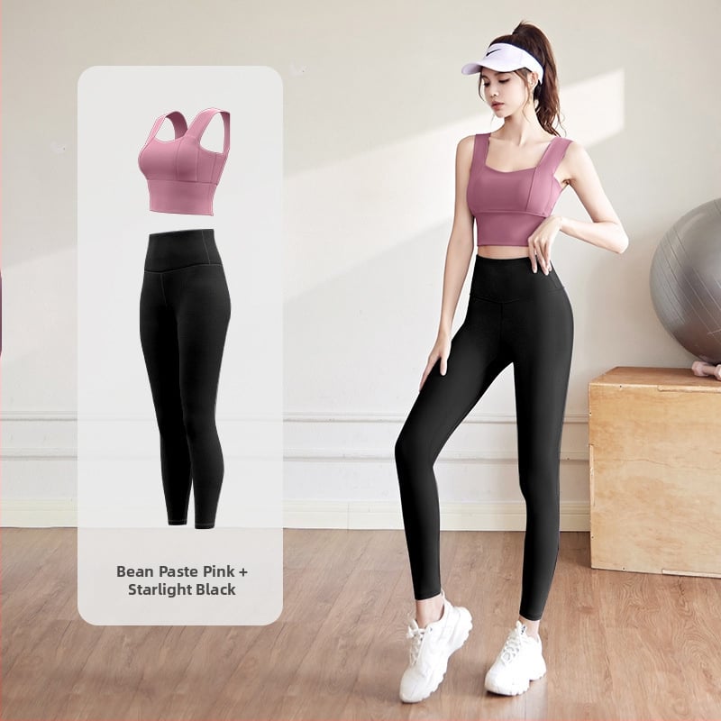 Комплект за йога за жени: спорт топ и панталони; полиестер + спандекс; висока еластичност PU 3.0; с подплънки за бюста; издаден през 2024 г.