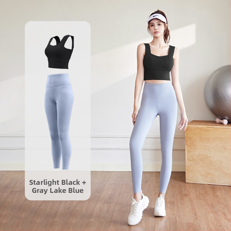 Комплект за йога за жени: спорт топ и панталони; полиестер + спандекс; висока еластичност PU 3.0; с подплънки за бюста; издаден през 2024 г.