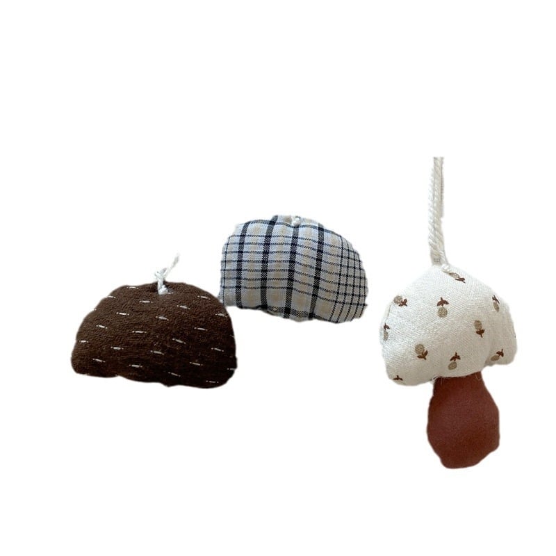 Vaikų kaklo papuošalas su grybų motyvu ir gėlėtu audiniu, mišrios medžiagos, animacinis stilius, pritaikomas