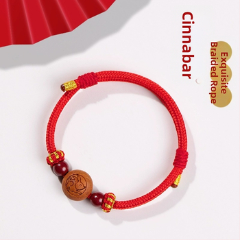 Детска гривна от cinnabar, ръчно преплетена, етно стил, мотив животно/зодия