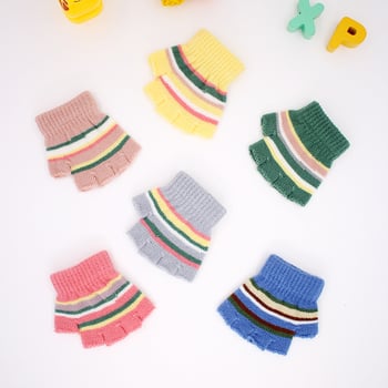 Adītas puspirksta cimdi zīdaiņiem vecumā 0–3 gadi, svītraini silti ziemai, pavasarim un rudenim