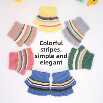 Adītas puspirksta cimdi zīdaiņiem vecumā 0–3 gadi, svītraini silti ziemai, pavasarim un rudenim